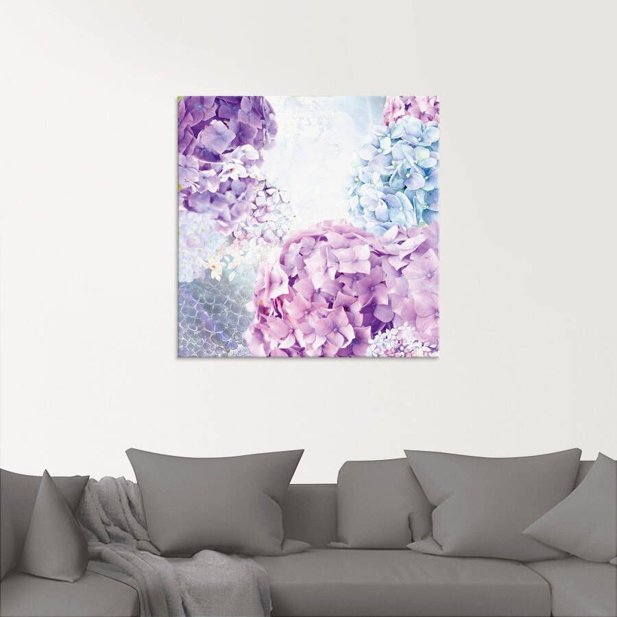 Artland Print op glas Blauw en pink hortensia