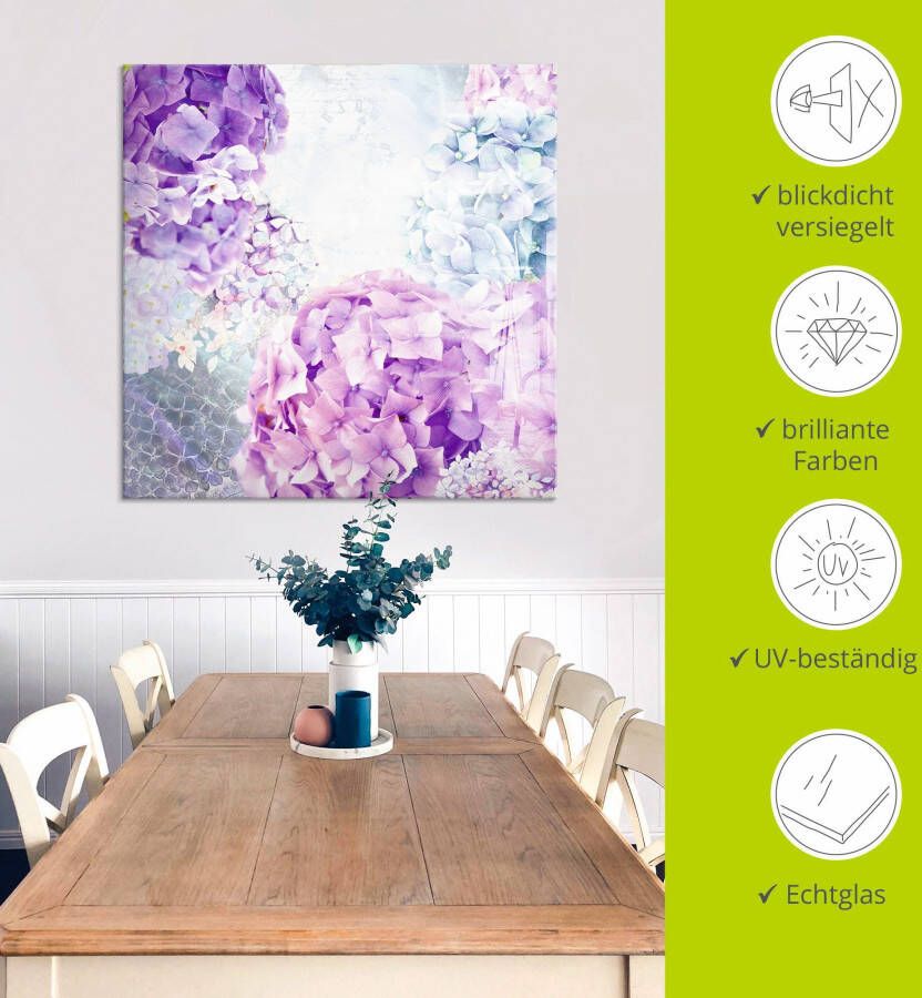 Artland Print op glas Blauw en pink hortensia