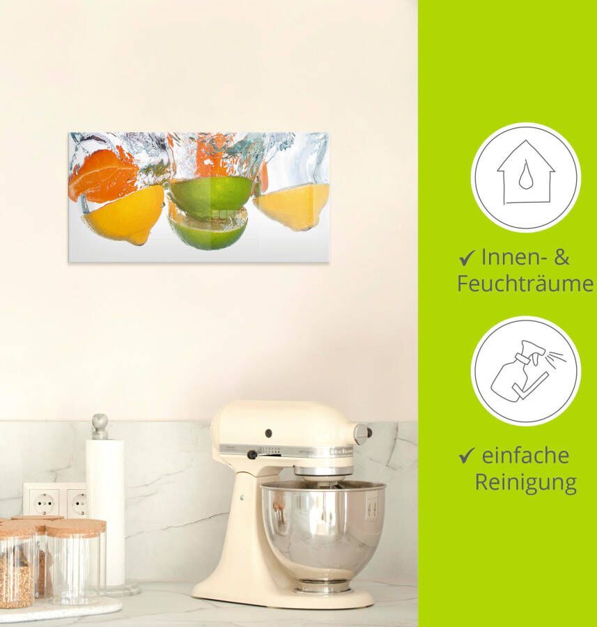 Artland Print op glas Citrusvruchten vallen in helder water