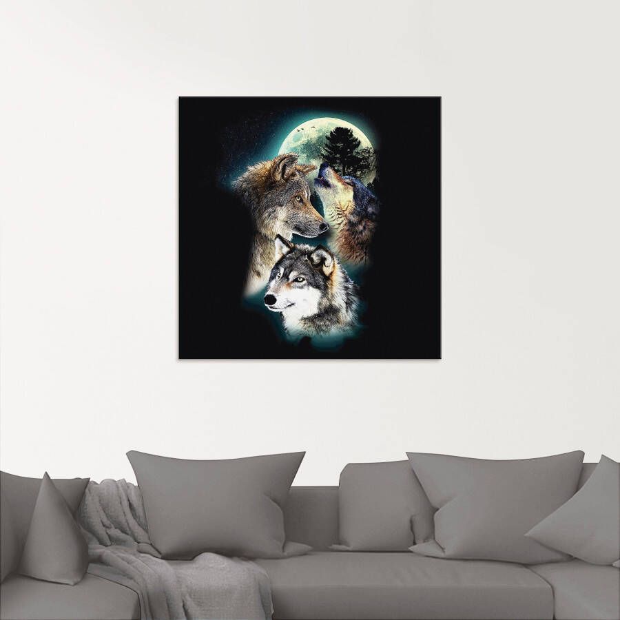 Artland Print op glas Fantasie wolf wolven met maan
