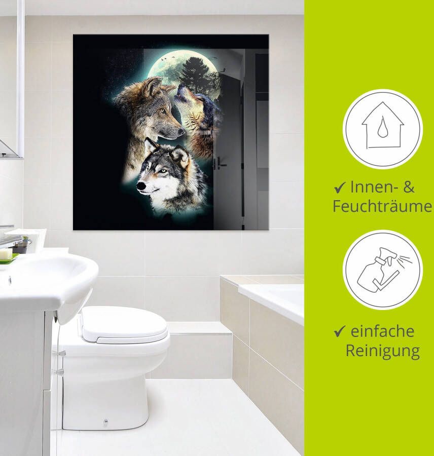 Artland Print op glas Fantasie wolf wolven met maan