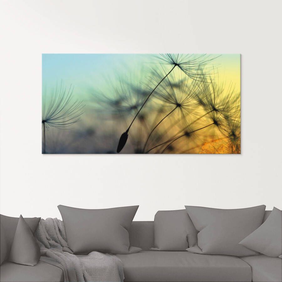 Artland Print op glas Gouden zonsondergang en paardenbloemen