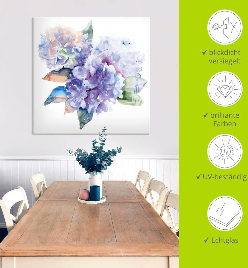 Artland Print op glas Hortensia's in verschillende maten