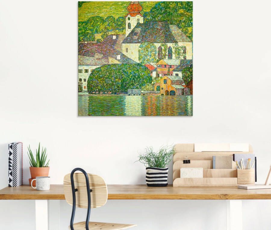 Artland Print op glas Kerk in Unterach aan de Attersee. (D.198)