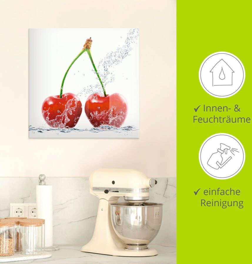 Artland Print op glas Kersen met spatwater