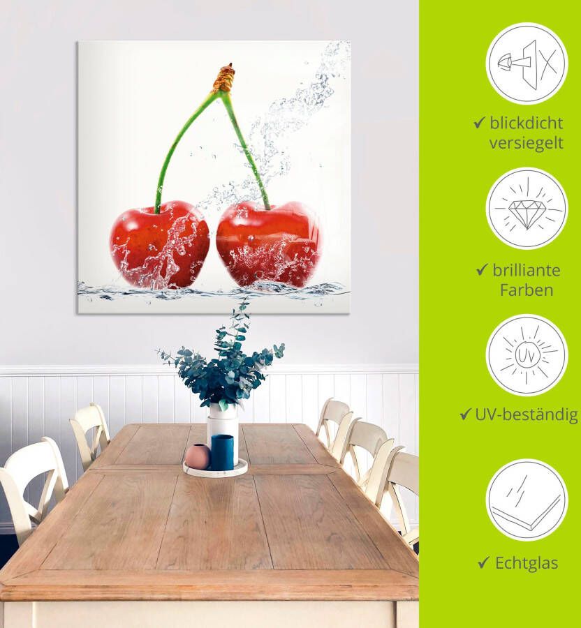 Artland Print op glas Kersen met spatwater