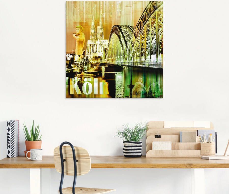 Artland Print op glas Keulen Skyline abstracte collage