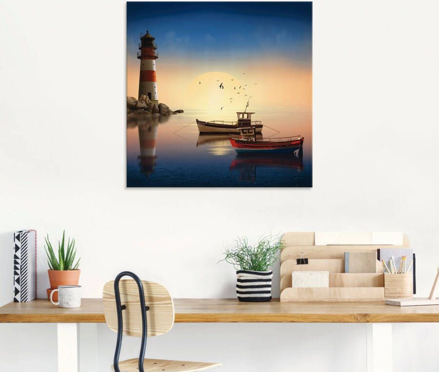 Artland Print op glas Kleine haven met vuurtoren