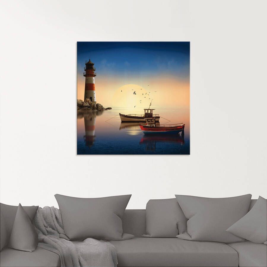 Artland Print op glas Kleine haven met vuurtoren