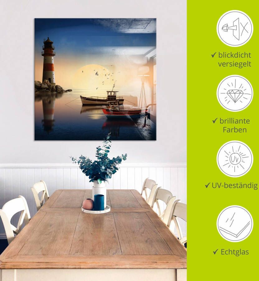 Artland Print op glas Kleine haven met vuurtoren