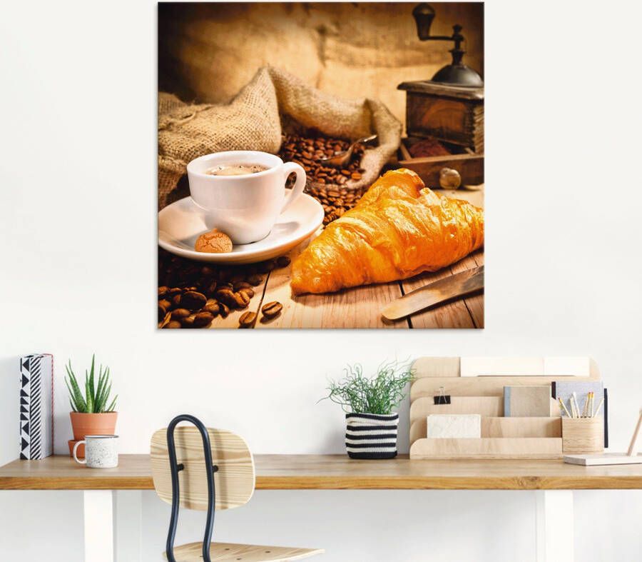 Artland Print op glas Koffiekopje met croissant