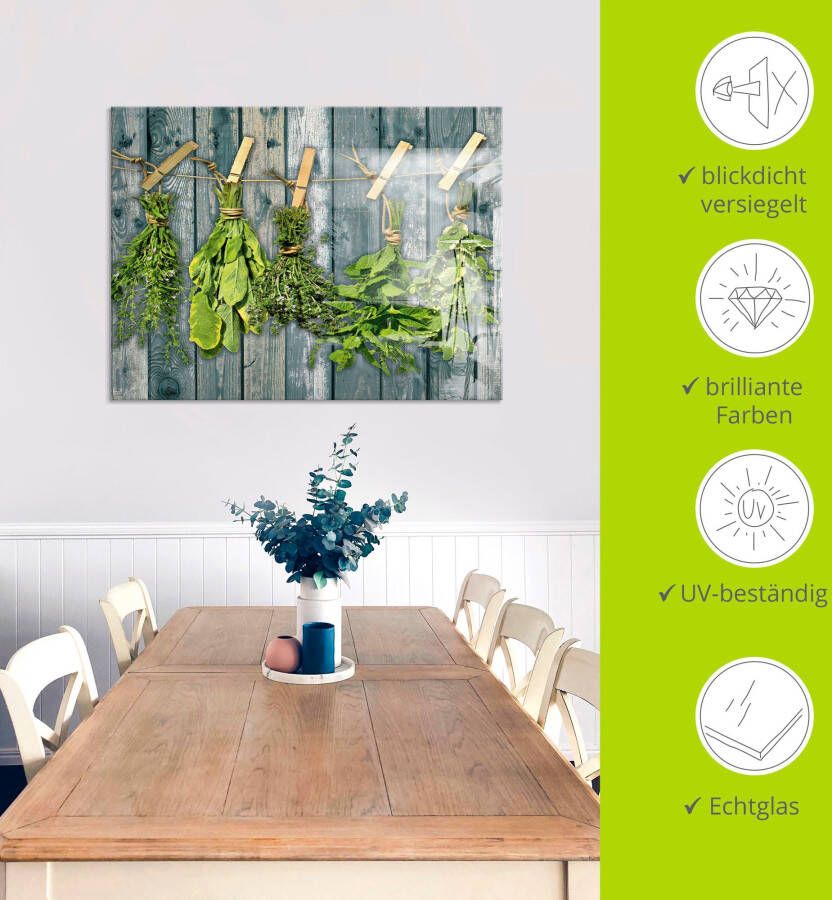 Artland Print op glas Kruiden met hout-look