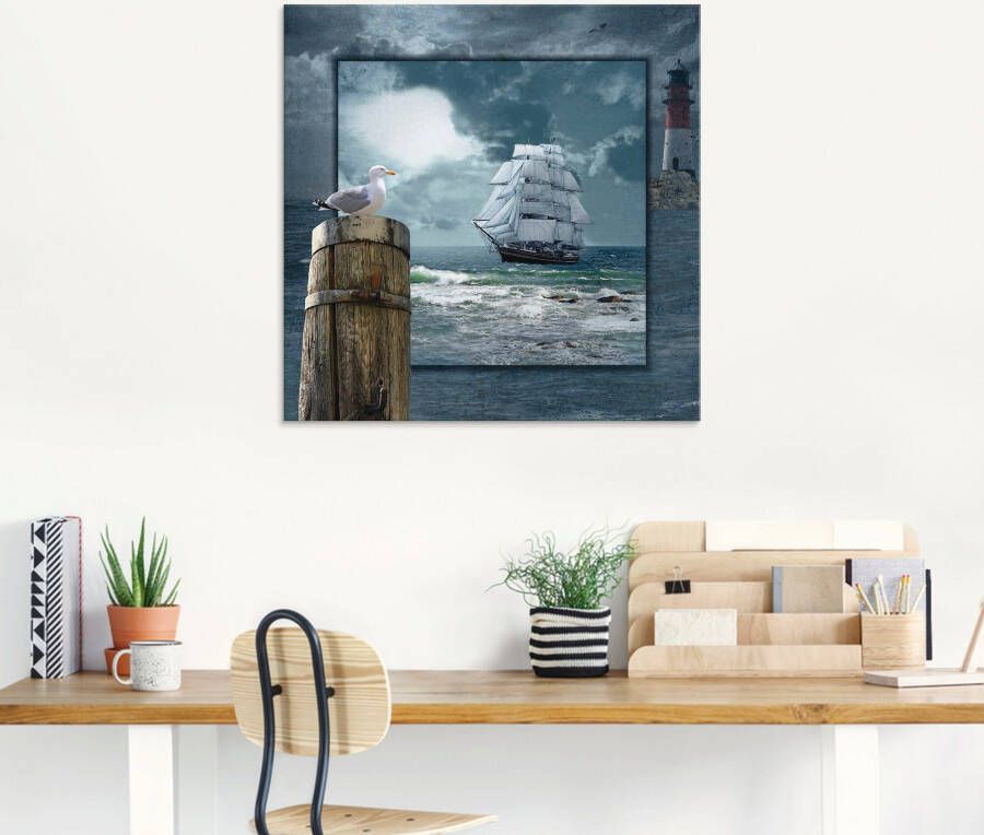 Artland Print op glas Maritieme collage met zeilschip