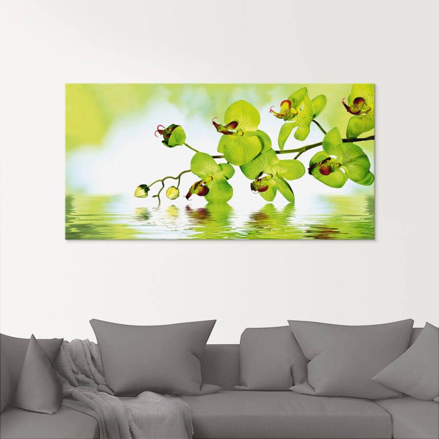 Artland Print op glas Mooie orchidee met groene achtergrond