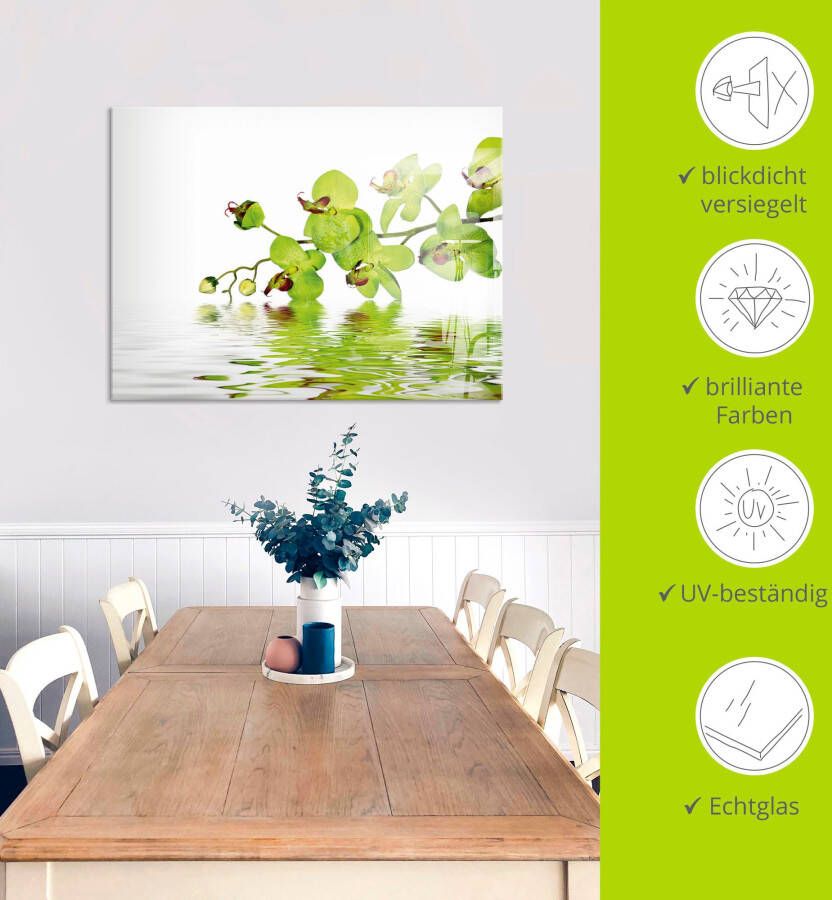 Artland Print op glas Mooie orchidee met groene achtergrond