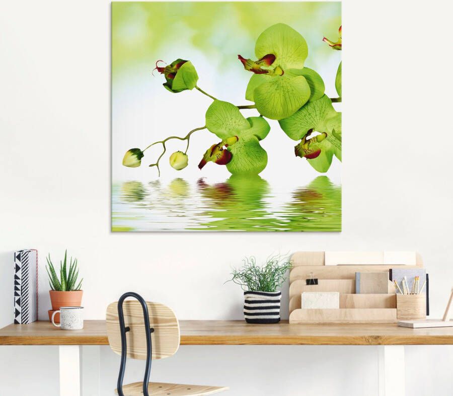 Artland Print op glas Mooie orchidee met groene achtergrond