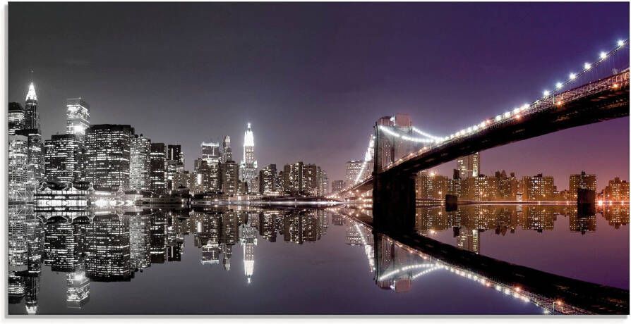 Artland Print op glas New York skyline nachtelijke reflectie