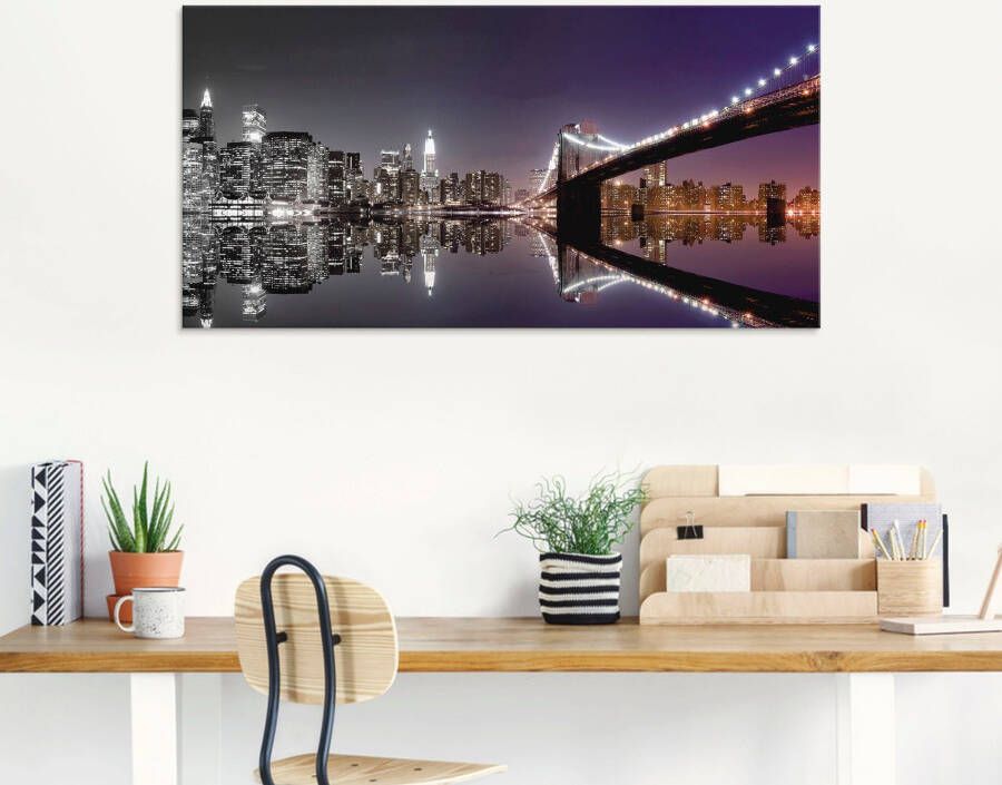 Artland Print op glas New York skyline nachtelijke reflectie