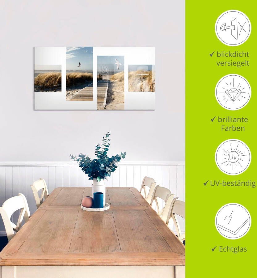 Artland Print op glas Noordzeestrand op Langeoog met meeuwen