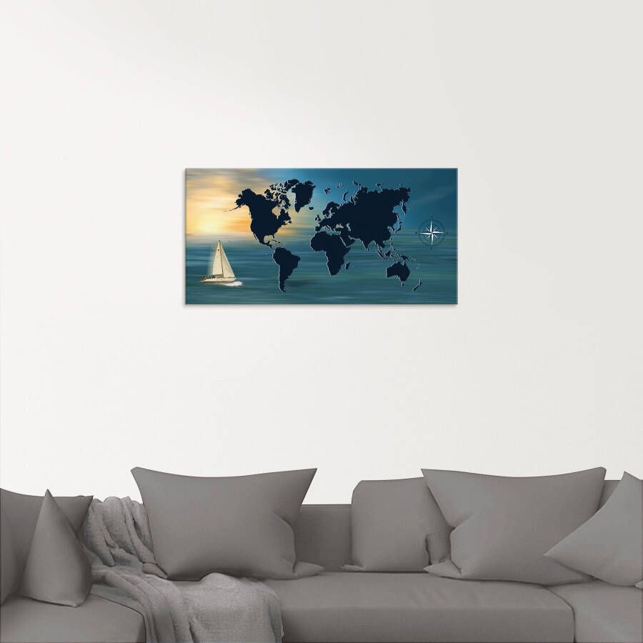 Artland Print op glas Reis om de wereld met wereldkaart