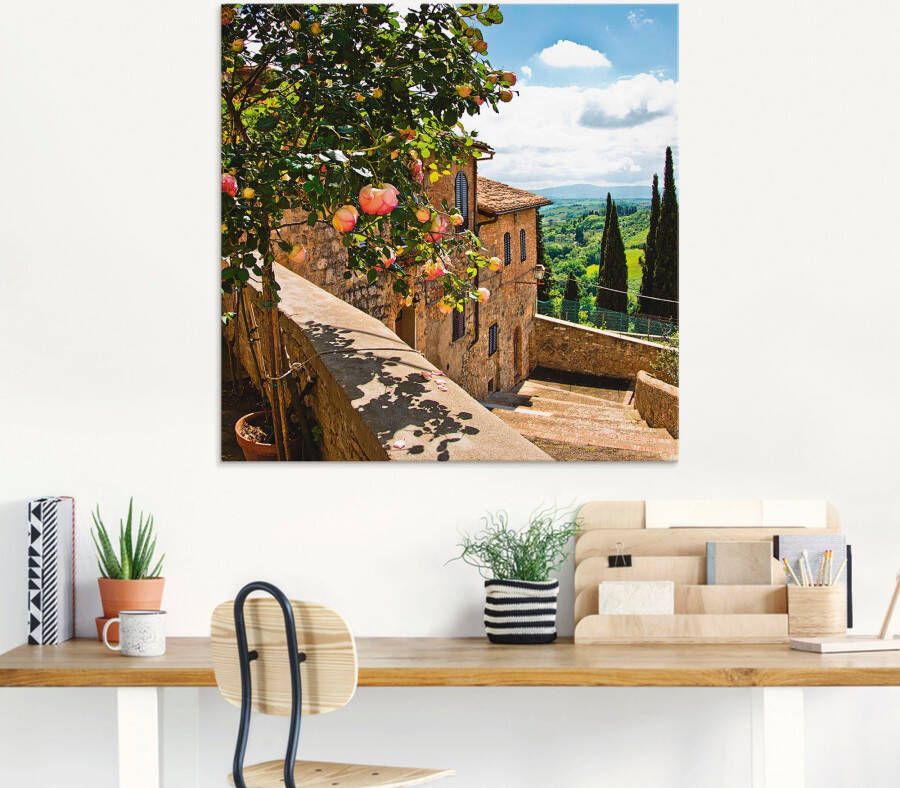 Artland Print op glas Rozen op balkon Toscaans landschap