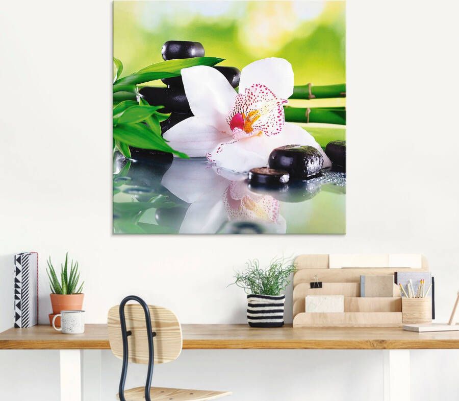 Artland Print op glas Spa stenen bamboe takjes orchidee