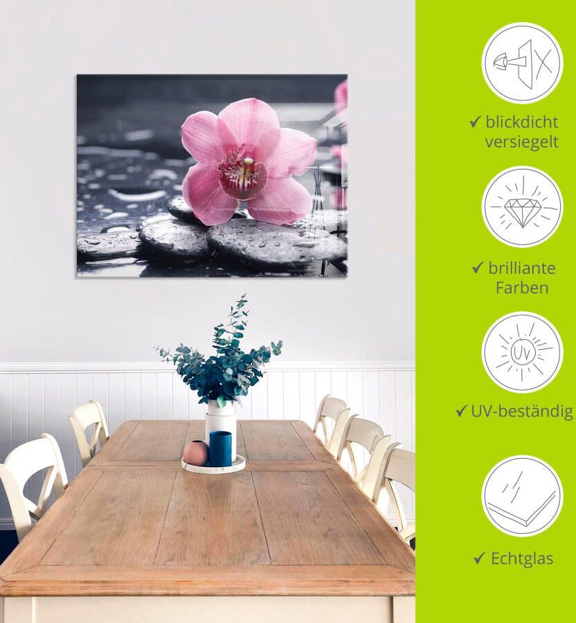 Artland Print op glas Stilleven met kiezel en een orchidee