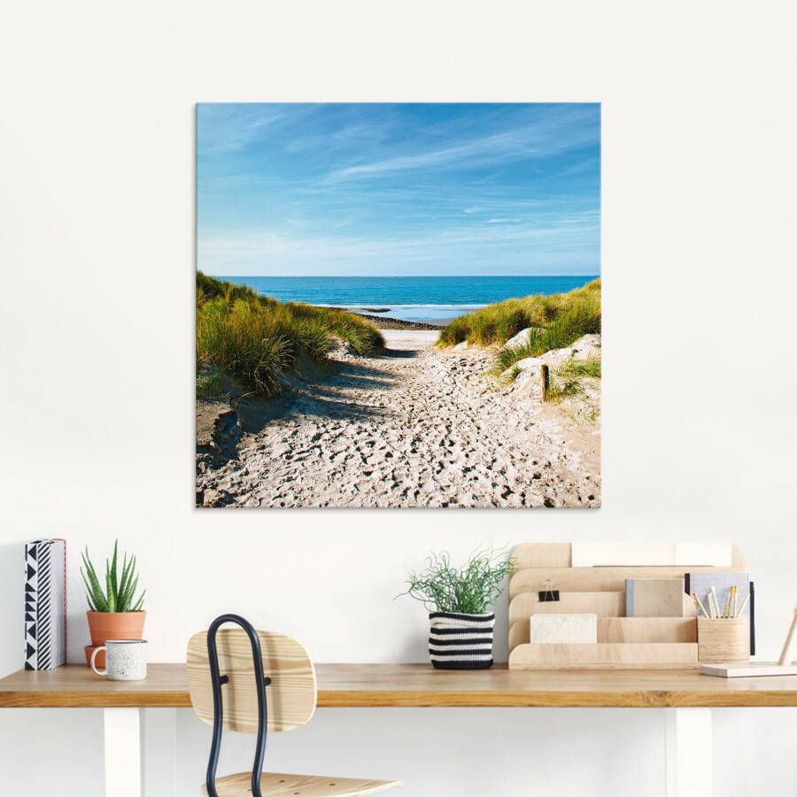 Artland Print op glas Strand met duinen en weg naar het water
