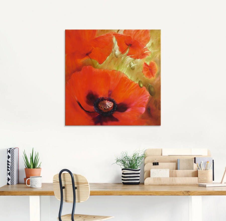 Artland Print op glas Vier maal papaver in verschillende maten