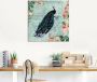 Artland Print op glas Vintage rozen en pauw illustratie - Thumbnail 2