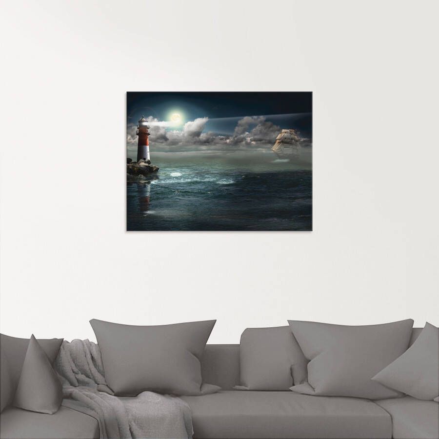 Artland Print op glas Vuurtoren onder verlichting
