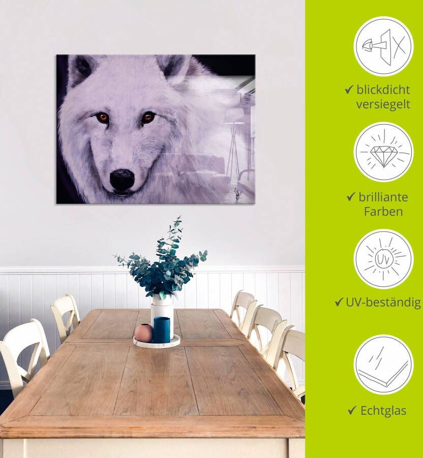 Artland Print op glas Witte wolf in verschillende maten