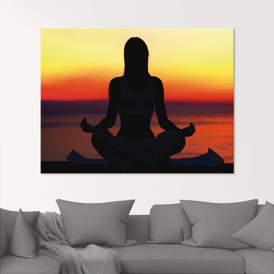 Artland Print op glas Yoga bij zonsondergang