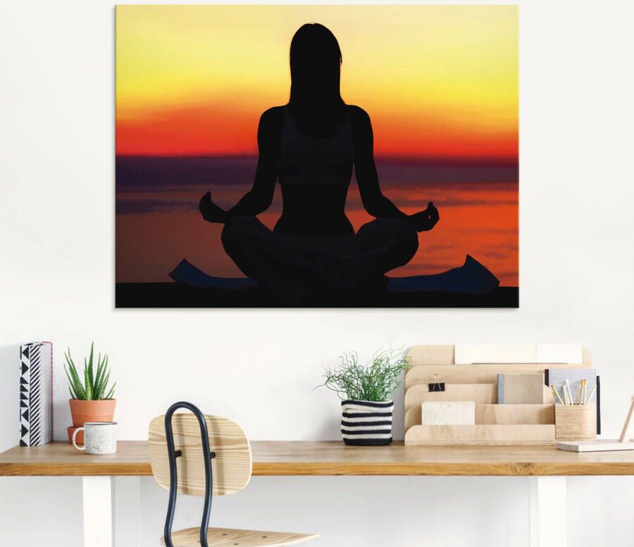 Artland Print op glas Yoga bij zonsondergang