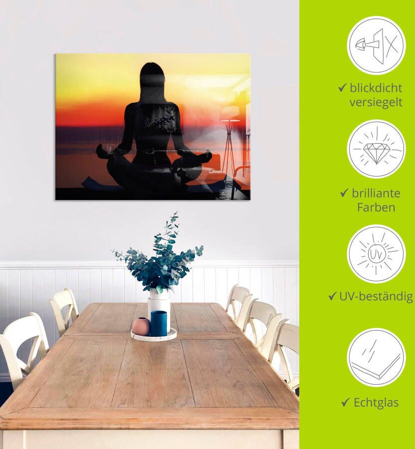 Artland Print op glas Yoga bij zonsondergang