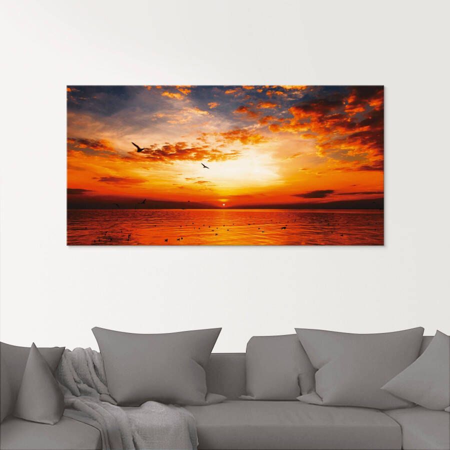 Artland Print op glas Zonsondergang aan het strand met prachtige hemel