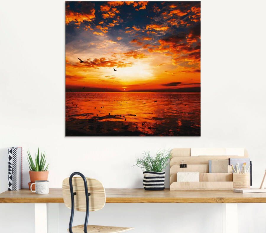 Artland Print op glas Zonsondergang aan het strand met prachtige hemel