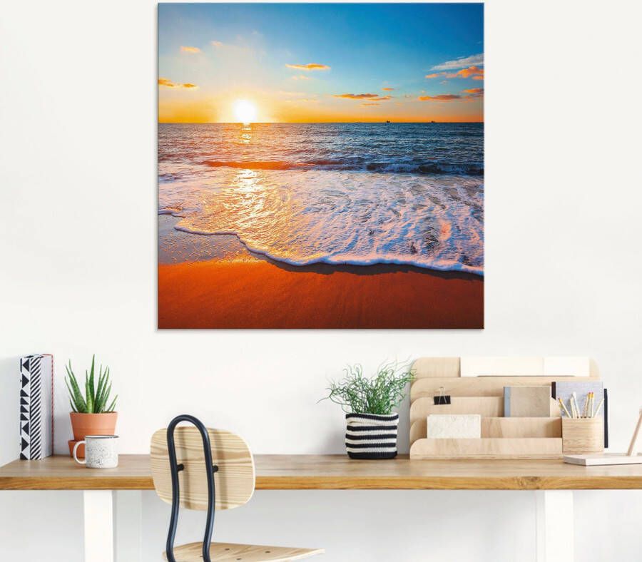 Artland Print op glas Zonsondergang en de zee