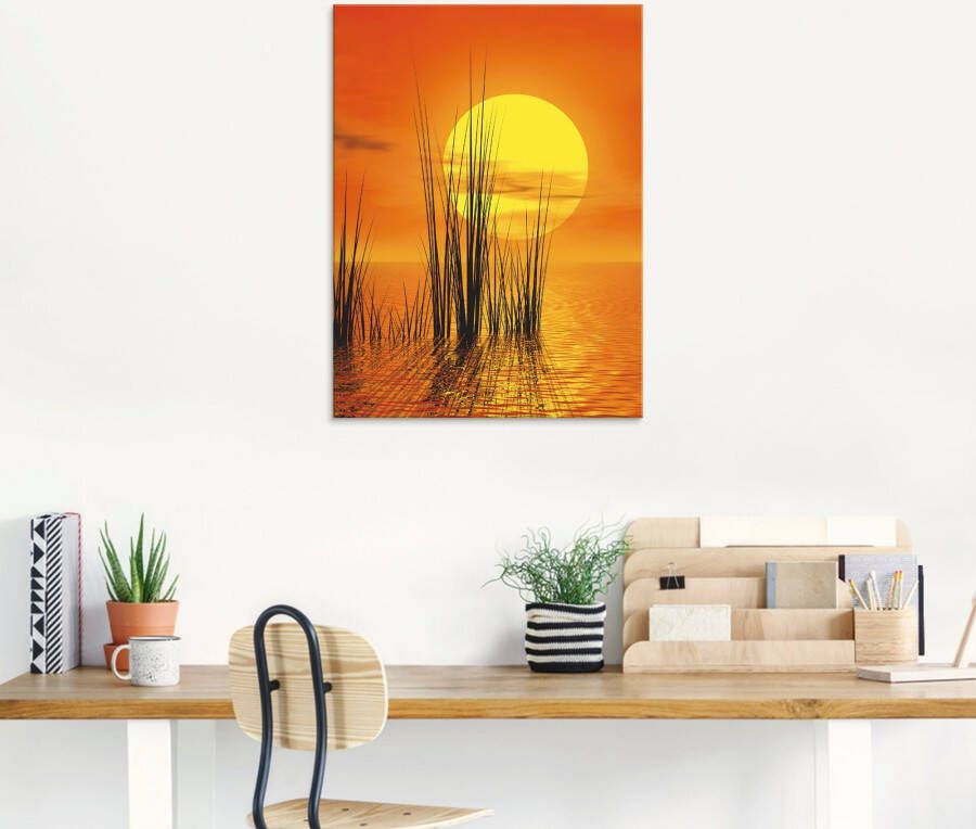 Artland Print op glas Zonsondergang met riet