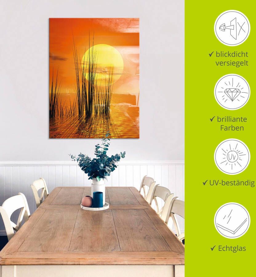 Artland Print op glas Zonsondergang met riet