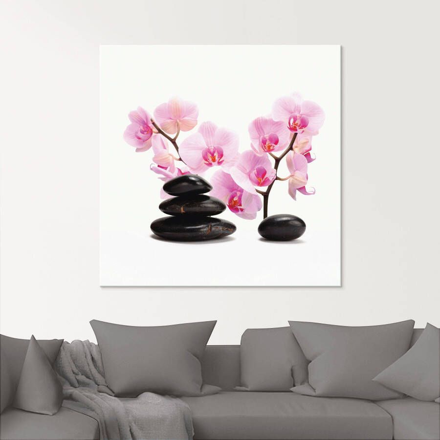 Artland Print op glas Zwarte stenen en pink orchidee