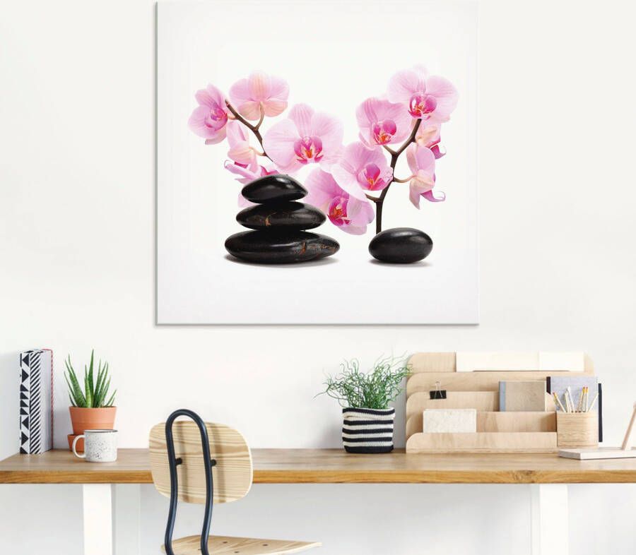 Artland Print op glas Zwarte stenen en pink orchidee