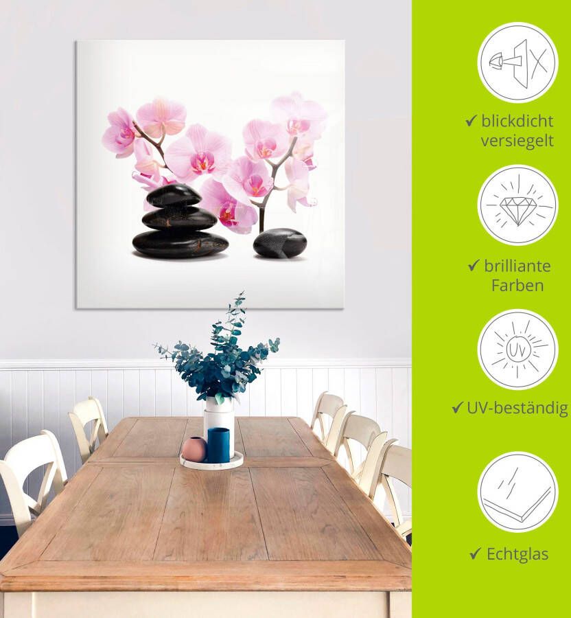 Artland Print op glas Zwarte stenen en pink orchidee