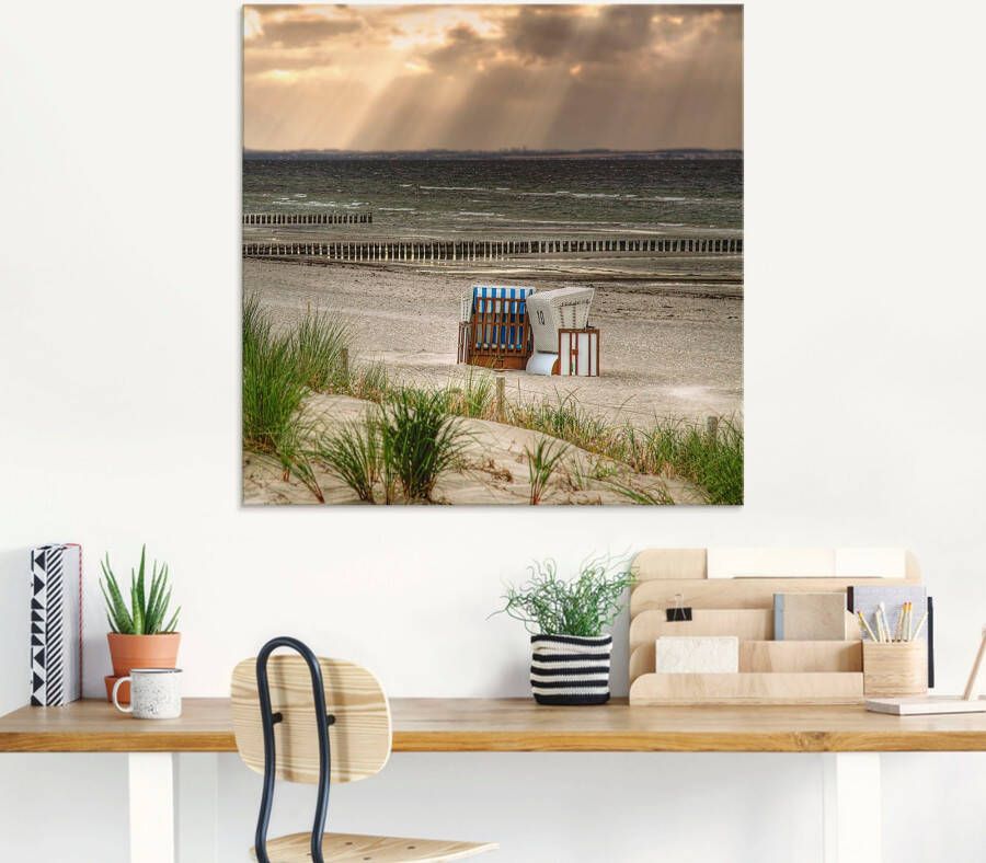 Artland Print op glas Zwarte struik strand op eiland Poel