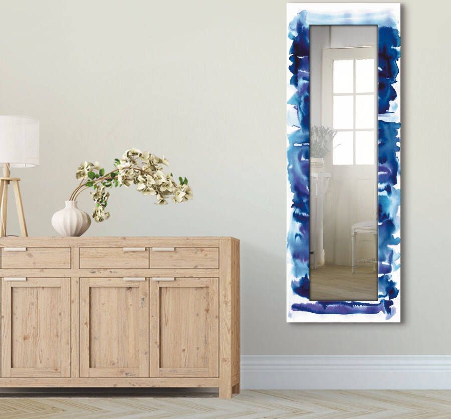 Artland Sierspiegel Aquarel in blauw spiegel met lijst voor het hele lichaam wandspiegel met motiefrand landhuis
