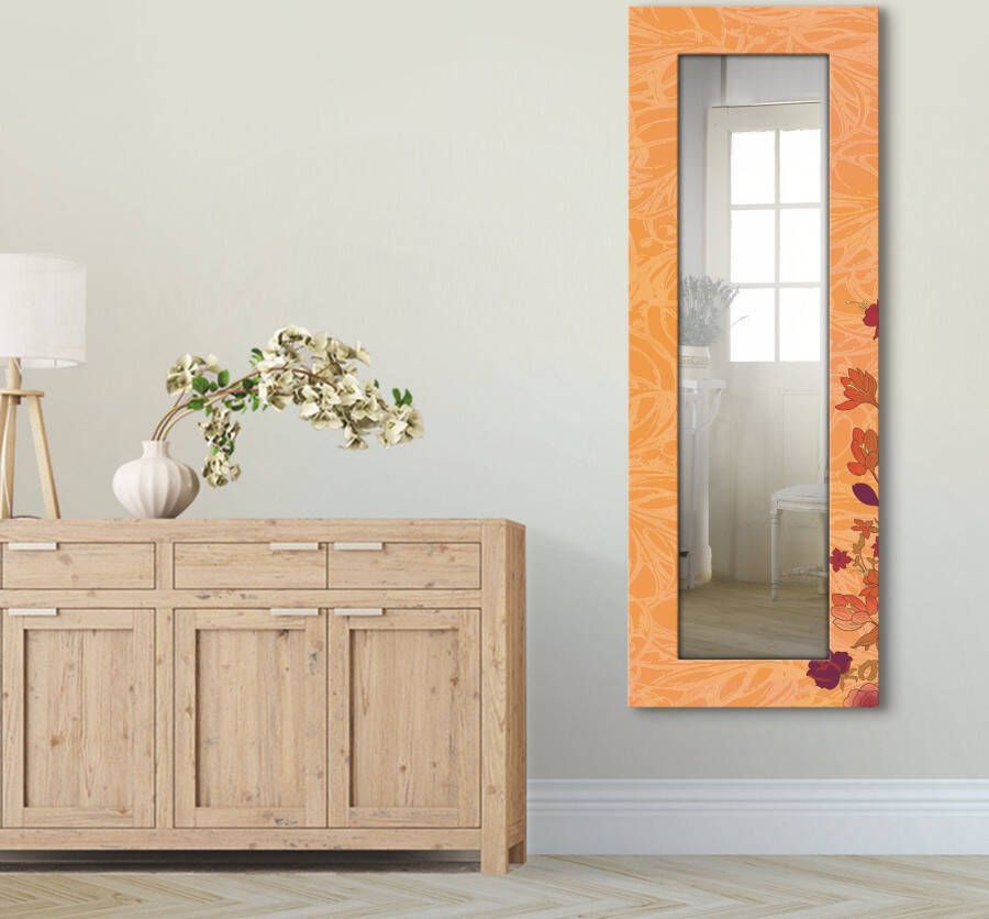 Artland Sierspiegel Bloemen oranje spiegel met lijst voor het hele lichaam wandspiegel met motiefrand landhuis