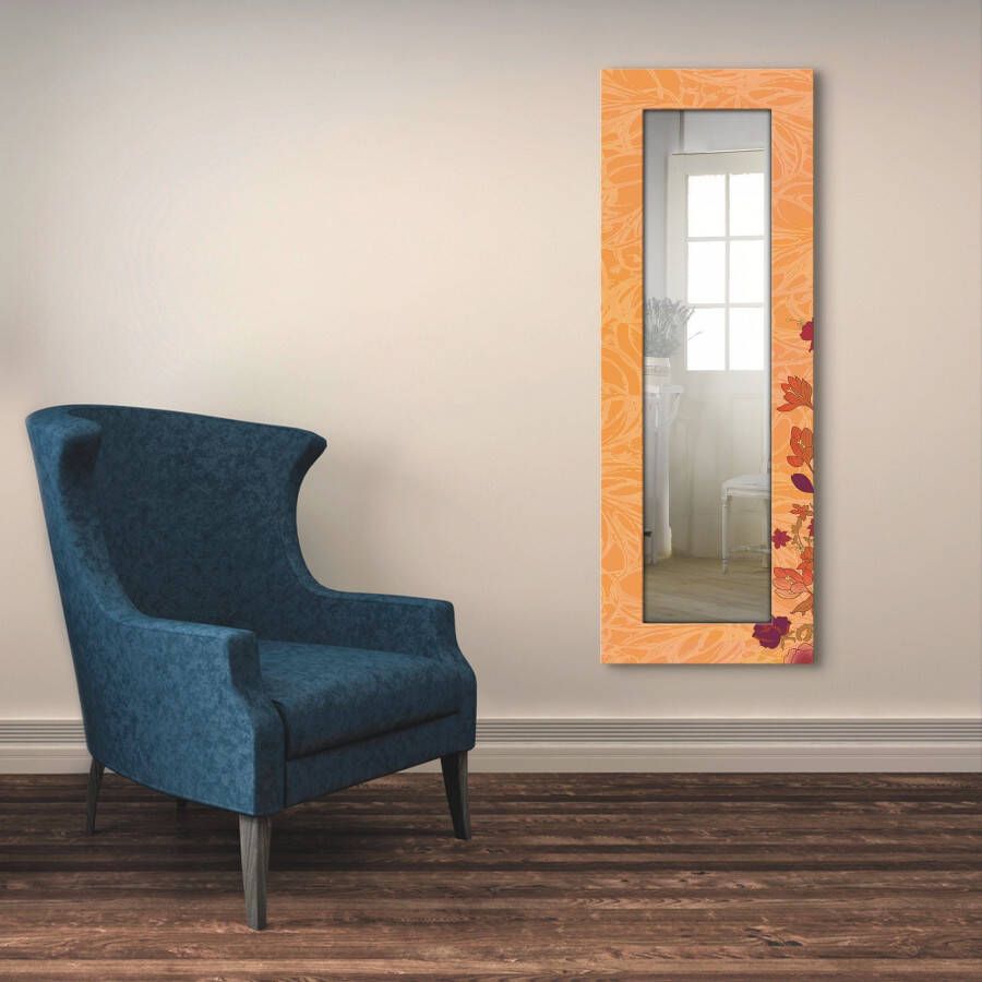 Artland Sierspiegel Bloemen oranje spiegel met lijst voor het hele lichaam wandspiegel met motiefrand landhuis