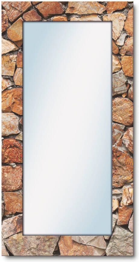 Artland Sierspiegel Bruine stenen muur spiegel met lijst voor het hele lichaam wandspiegel met motiefrand landhuis