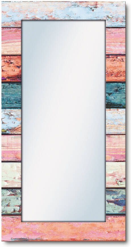 Artland Sierspiegel Veelkleurige houten planken spiegel met lijst voor het hele lichaam wandspiegel met motiefrand landhuis