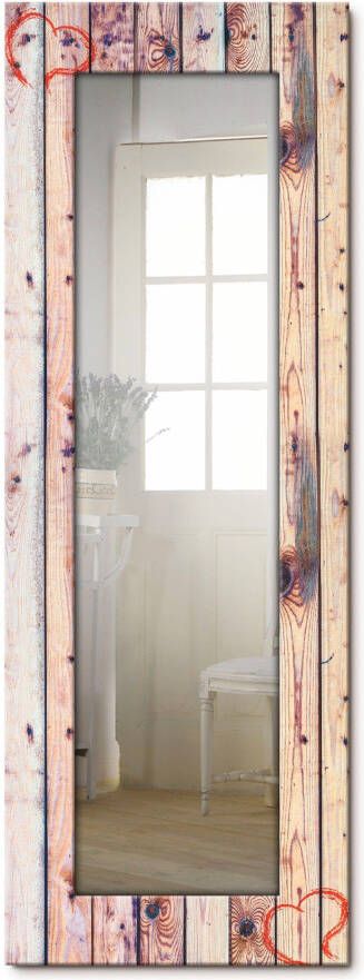 Artland Sierspiegel Vintage achtergrond houten wand met hart spiegel met lijst voor het hele lichaam wandspiegel met motiefrand landhuis
